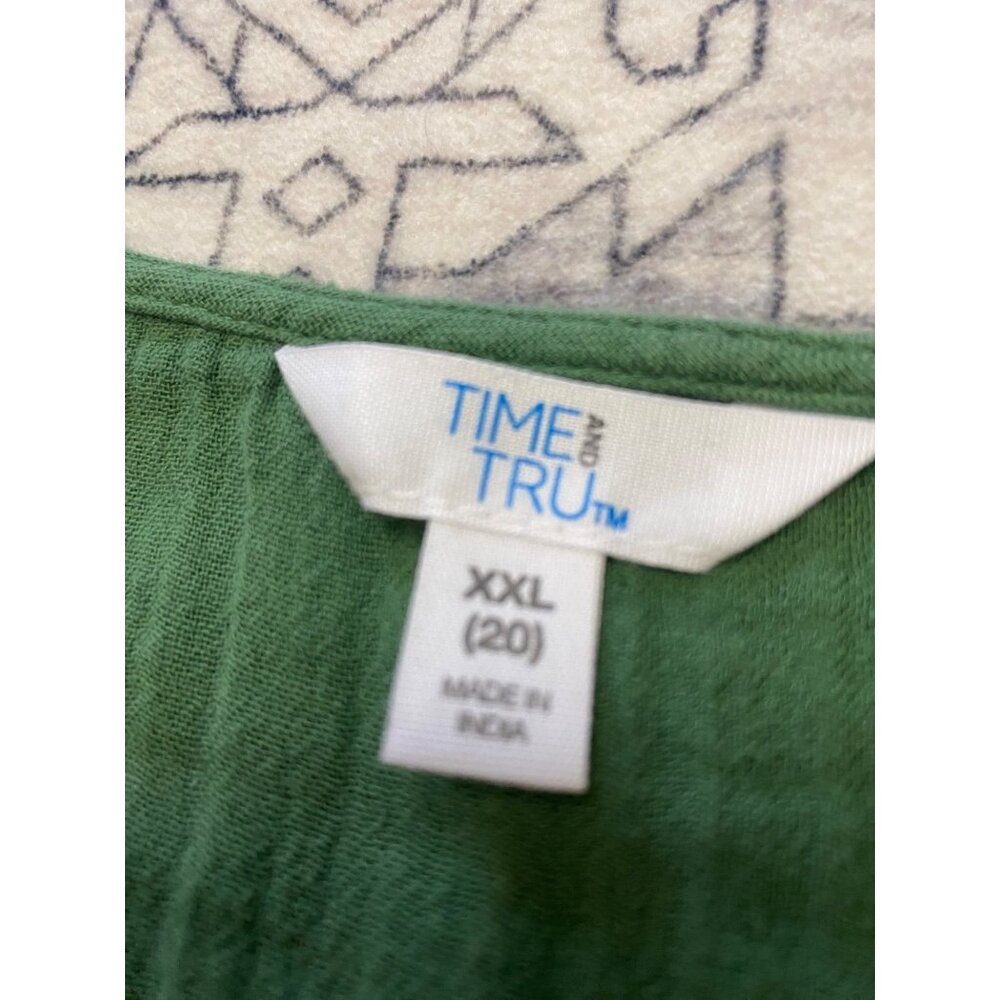 Green Flutter Sleeve Midi Dress XXL (20) Time And Tru 100% Cotton Cottagecore - Picture 3 of 6